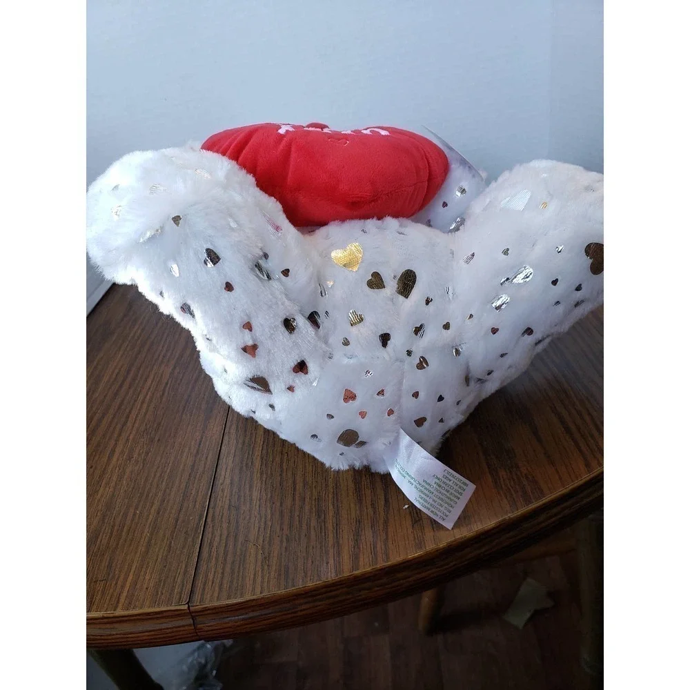 White With Silver Hearts 11 Inch Love Heart Plush Teddy Bear New With Tags